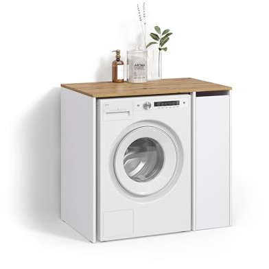 Livinity Waschmaschinenschrank Paolina, Weiß/Artisan, 93.6 x 88.2 cm | mit Fächern und Tür