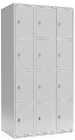 kaiserkraft | 4er-Schließfachschrank Fydor | 3 Abteile | lichtGrau | B 900 mm | Flache Dachform | Vorhängeschloss