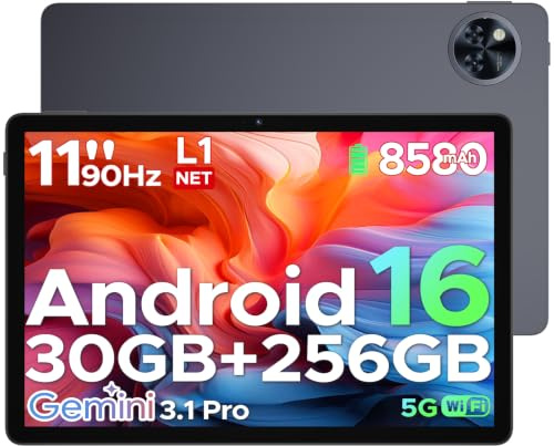 DOOGEETab U11 Pro Android 16 Tablet 11 Pollici, 30GB RAM+256GB ROM (2TB TF), Unisoc T7200 Octa Core Tablet PC, 8580mAh, 90 Hz Display, 13MP+5MP, WIFI 5 /Widevine L1/ GPS/Face ID/OTG,Grigio