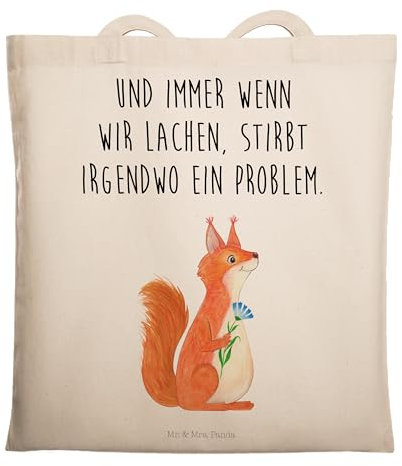 Mr. & Mrs. Panda Tragetasche Eichhörnchen Blume - Geschenk, lustige Sprüche, Lachen, Shopper, Tiere, Spruch positiv, Stofftasche, Laptoptasche,