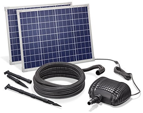 esotec Solar Bachlaufset Waterfall 100 5000 Pro, Komplettset, Bachlaufpumpe 5000l/h, Solarmodule 100Wp, Erdspieß, Teichpumpe Gartenteich, Solarbrunnen draussen, Wasserspiel, 2,5m, 101970
