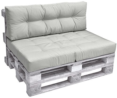 Beautissu Palettenkissen Outdoor Rückenkissen 120x40 cm – Auflagen für Paletten Europaletten Palettensofa Palettenmöbel Balkon Palettenpolster Garten Lounge Kissen Outdoor Hellgrau – Elements