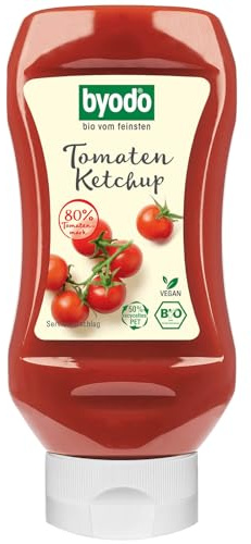 Byodo Bio-Tomaten Ketchup 300ml - Fruchtiger Geschmack mit 80% Tomatenmark | Vegan, Vegetarisch, Koscher, Halal | Erntefrische Italienische Tomaten | Praktische Squeeze-Flasche für Grill & Snacks