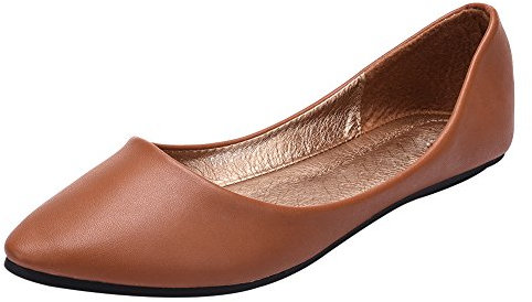 ANUFER Damen Ballerinas Spitze Zehe Mikrofaserleder Schlüpfen Kleid Pumpt Schuhe Braun SN020536 EU40.5