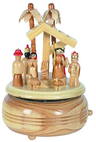 OBC Spieluhr Krippenszene Natur 18cm, Weihnachtslied Stille Nacht/Spieldose Holz handbemalt Kunsthandwerks-Stil/Deko Advent & Weihnachten