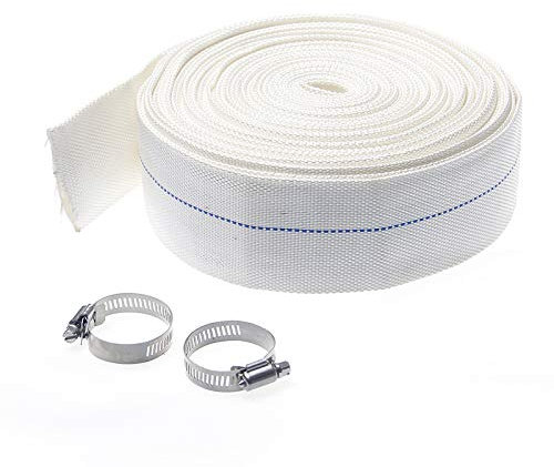 KATSU Tubo flessibile di Scarico Piatto 20 m x 38 mm, Inodore, con 2 Clips per pompe Sommerse e Pompe dell'Acqua, Laghetto Drenante, Giardino Irrigazione, Vasca Idromassaggio, Piscina, Bianco 664345