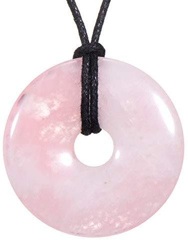 Morella Damen Halskette 80 cm Donut Edelstein Anhänger Rosenquarz im Samtbeutel