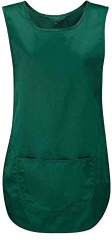 Ladies Plain Pocket Apron Womens Cleaning Catering Sleeveless Vest Top Tabard Bottle Green Medium