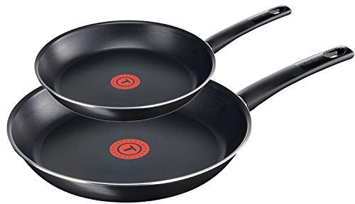 Tefal First Cook Pfannenset 2-teilig B43504, 20 + 28 cm Titanium Force Antihaftbeschichtung, Pfannen mit integrierter Temperaturanzeige, ergonomischer Griff, Bratpfanne mit Schüttrand