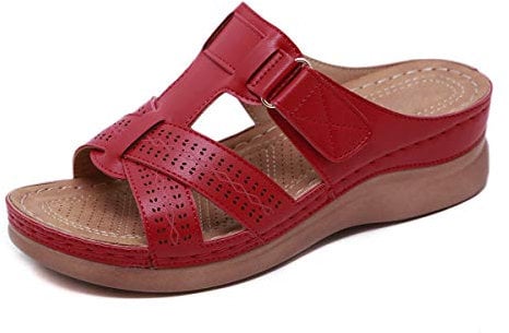 Sandals For Women Sliders Ladies Summer Bohemia Flip Flops Wedge Platform Sandals Peep Toe Shoes, Red EU 40 = 6.5 UK