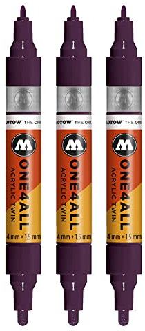 Molotow One4All Acrylic Twin Marker (Strichstärke 1.5 mm und 4 mm, hochdeckend und permanent) 3 Stück Farbe 233 purpur violett