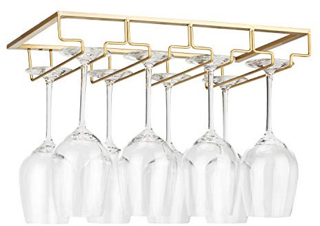 FOMANSH Support métallique pour verres à vin installable sous un placard, 4 rangées, doré