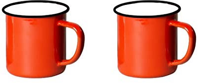 Enamel Coffee Tea Mugs Set of 2 Red Enamel Drinking Mugs Cups Camping Travel Home Office Kids Reusable Portable (Red)