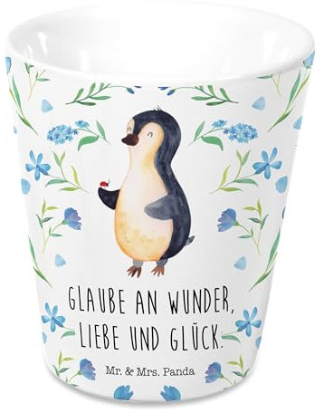 Mr. & Mrs. Panda Blumentopf Pinguin Marienkäfer - Geschenk, Kräutertopf, Pflanztopf, Übertopf, Keramiktopf, Pinguine, Glück, aufmerksam