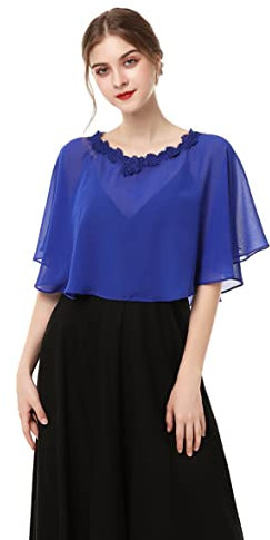Capelet de gasa suave chales y envolturas para vestidos de mujer, accesorios de boda capas con cuello de encaje - Azul - talla única
