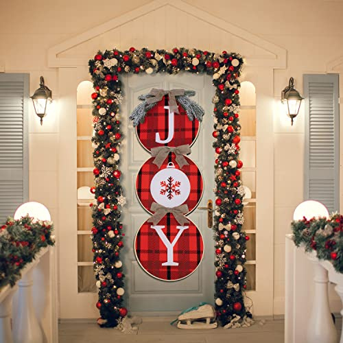 Joiedomi Couronne de Noël à carreaux de buffle pour porte d'entrée, décoration rustique en toile de jute pour fenêtre, mur, ferme, intérieur et extérieur, décorations de vacances de Noël