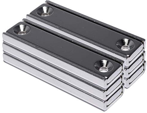 [6 Stück] Neodym Magnete mit Loch - Magnetleiste Bohrung Senkung - 50mm - 2 Senkbohrung - 20Kg Starker Magnet - Flachleiste - Topfmagnet Rechteckig - Quader zum Festschrauben