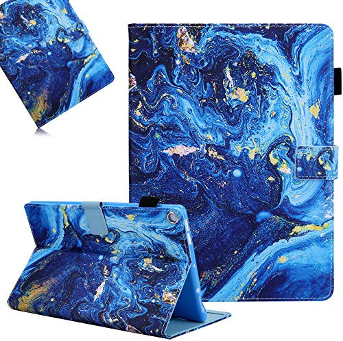 LCHDA Hülle für Amazon Fire HD 10 Tablet (9. Generation 2019 & 7. Gen 2017), Gemalt PU Ledertasche Leicht Smart Cover Folio Klapp Ständer Magnetisch Schutzhülle mit Auto Schlaf/Wachen - Blau Galaxis