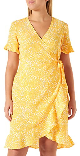 VERO MODA Damen VMSAGA 2/4 WRAP Frill Dress WVN GA Kleid, Saffron/AOP:Danna, L