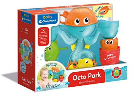 Clementoni - 17458 - Centre d'Activités Aquatiques pour Bébés Lors du Bain - Jet d'eau pour Poulpes Flottants, Fontaines, Baignoire, Animaux Marins, Jeu à partir de 10 Mois et Plus