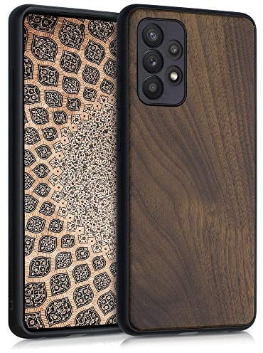 kwmobile Custodia Compatibile con Samsung Galaxy A52 / A52 5G / A52s 5G Cover - Protezione in Legno per Smartphone - Back Case con Bumper in Silicone TPU - marrone scuro