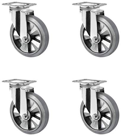 CASCOO SETTLL200BAF2D0N Rollensatz 4 Lenkrollen, Aluminiumfelge, Elastik, Durchmesser 200 mm, Schwerlast, Doppelkugellager, Traglast 1350 kg (4-er Pack)