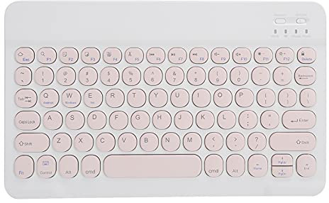 Goshyda Wireless Bluetooth Keyboard, 10in Ultra-thin Mute Design Cute Round Cap Wireless Keypad with Standard for MICR Interface, for Tablet, Smartphone, Computer (pink)