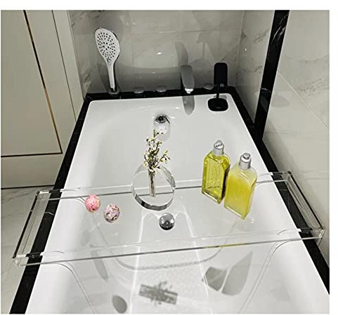 YOGANHJAT Badewannenablage Acrylglas Badewanne Caddy Tablett mit badewannentablett Telefonhalter Ablage Badewannenbrücke Badewannenaufsatz für Tablet Smartphone Wein Buch,Weiß,82x20cm