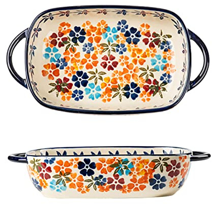 Bicuzat Keramik-Backform mit bunten Kirschblüten und Blumen, Vintage-Stil, Auflaufform für Lasagne/Ofen/Kochen/Küche, 1 Stück, 625 ml