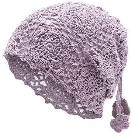 ZLYC Damen Sommer Strickmützen Handgemacht Häkelmütze Slouch Beanie Mütze(Pferdeschwanz Lila)