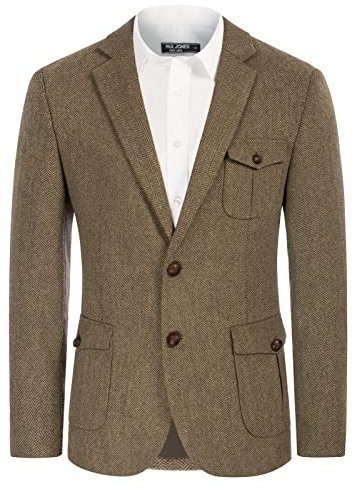 PJ PAUL JONES Britischer Herren-Blazer aus Wollmischgewebe, Patchwork, Tweed, Sportmäntel, Kaffee-Update, L
