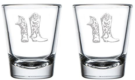 MIP Set of 2 Shot Glasses 1.75oz Shot Glass Cowboy Cowgirl Boots
