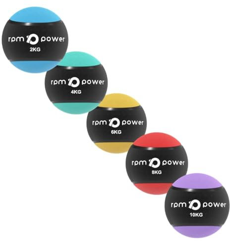 RPM Power Medizinbälle - Gummi-Medizinball mit rutschfestem Griff zum Zuschlagen, Werfen, Hüpfen, Wiegen, Kreuzen, Plyometrie, komplettes Set (2-10kg), mehrfarbig)