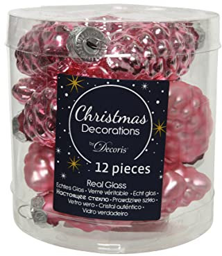 Kaemingk Christbaumschmuck Zapfen Glas 6cm x 12 Stück Weihnachtskugeln Christbaumkugeln rosa Lippenstiftrosa