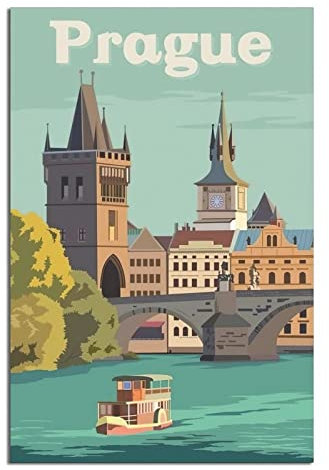 YONGCAI Prager Bridge Skyline Vintage Reise Poster Leinwand Wand Home Room Decor Kunst Poster Gemälde Bild Druck Geschenk Poster