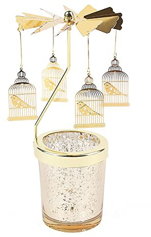 Windlicht Teelichtkarussel aus Glas Teelichthalter,Karussell Teelichter Kerzenhalter,Motiv Vogel im Käfig Windlichter Teelicht Kerzen-Halter Geschenk Dekoration für Hochzeit,Geburtstag,Weihnachten