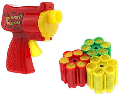 Konfetti Pistolen und Munition - Party, Festival, Karneval, Geburtags-Feier Fasching Hochzeit Überraschungen Shooter Lametta Glitzer - Pistolen Farbe nach Zufall (1x Pistole)