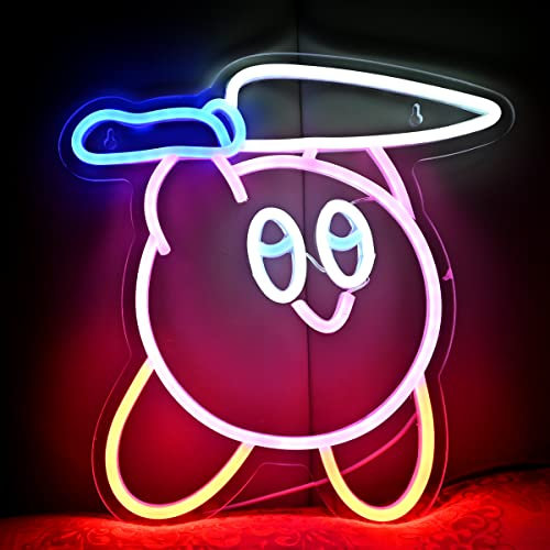 Kawaii Anime Kirbee Knife Colorful Led Neon Signs,Retro style Neon Light For Gamers and Anime Fans Perfect for Gaming rooms, Kids Room,13 Inches USB Powered Led light