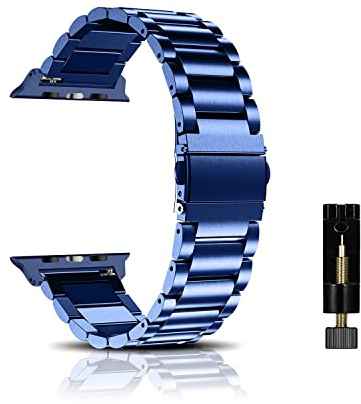 CeiBand Métal Bracelet pour Apple Watch Series 11 46mm/49mm/42mm/44mm/45mm, Bracelets de Remplacement de Montre en Acier Inoxydable pour iWatch Ultra3/Series 11 10 9 8 7 6-1 SE3 Homme - Bleu
