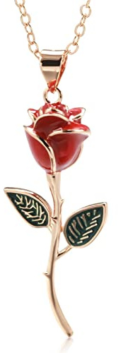Bysonglezai Collana Donna Collane pendente Lunghe Catena Ciondolo Collana Con Ciondolo Rosa Creativa Per Donna Smalto Rosso Fashion Fine Vintage Party Gift
