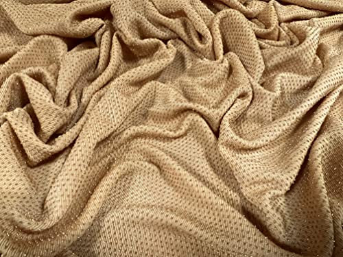 Jersey-Stoff, Metallic-Lurex, Stretch-Spandex, Meterware, goldfarben auf Gold