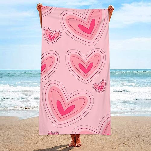 AMDXD Mikrofaser Strandtuch XXL Boho, Herz Muster Handtuch Groß Rosa Duschtücher Badetücher für Strand/Poolside/Strandstühle, 70x150CM