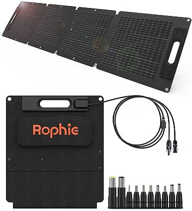 Rophie Panneau solaire 100 W - Panneau solaire monocristallin pliable - Avec sortie MC-4 - Ultra léger - 3,3 kg - Support réglable - IPX67 - Pour camping, voyage, balcon