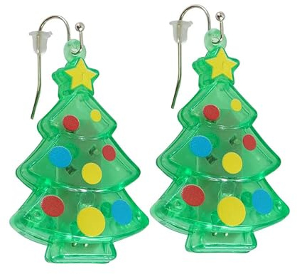 HOVUK Blinkende Leucht-Ohrringe, Weihnachten, leuchtet im Dunkeln, LED-Weihnachtsmotiv, 6cm, Metall und Kunststoff