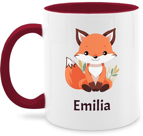 Tasse Tassen 325ml - Süßer Fuchs Geschenk mit Name personalisiert I Wildtiere I Raubtier I Fox - 325 ml - Bordeauxrot - personalisierte +mit+fuchs fuchsmotiv kaffeetasse motiv personalisieren und