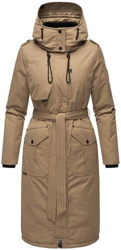 Navahoo Damen Wintermantel Warmer Parka lang mit hohem Kragen und weicher Kapuze Hokulanii Dark Taupe Gr. XS