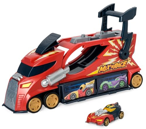 T-Racers Mix 'N Race Camion Tonnerre–Camion Lanceur avec 3 Actions en 1.Contient véhicule Exclusif T-Racer Mix 'N Race,Zone de Conduite du véhicule,poignée de Lancement et de l'espace pour 7 Voitures