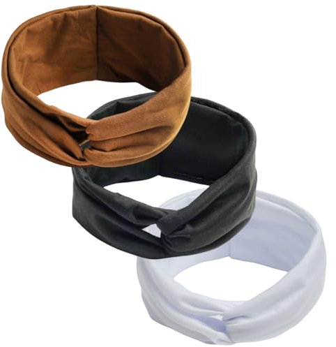 scicent Stirnband 3 Stück Breites Haarband Kopftücher für Frauen Stoff Elastisch Weich Boho HaarbäNder Blume Kopf Wickeln Bandanas für Frauen Yoga Sport Haarbänder - 13535