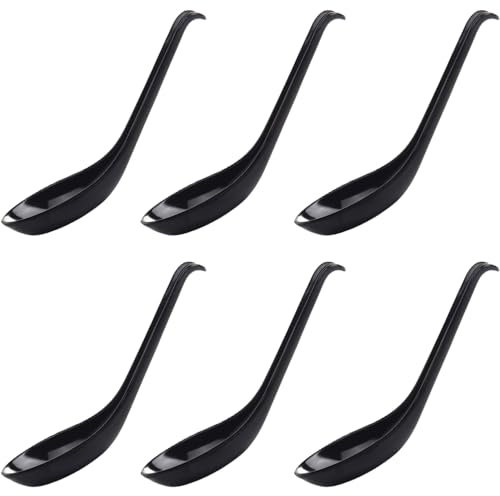 Plastic Soup Spoon of 6 Pieces Chinese Won Ton Soup Spoon for Restaurants Home Hotel Food Shop Food Grade PP BPA Free Easy Clean Dishwasher Safe