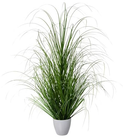 CREATIV green großer künstlicher Grasbusch 90cm im weißen Kunststofftopf I naturgetreues Dekogras im Topf weiß I Ziergras für Innen I hochwertige Dekopflanze I Sichtschutz Deko Kunstpflanze